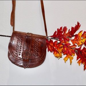 Brown leather handbag